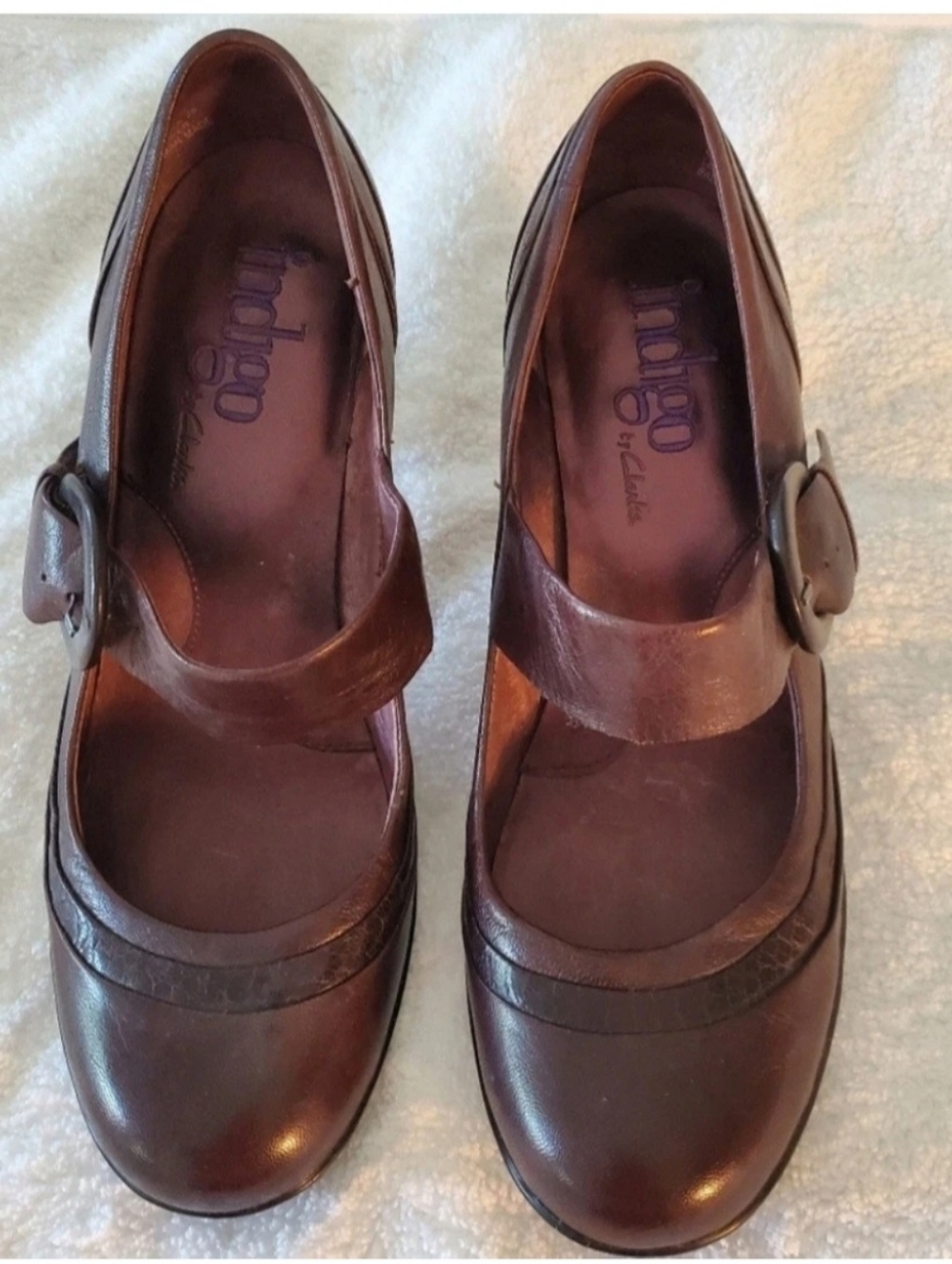 Vintage Look Indigo by Clarks Brown Mary Jane Heeled Shoes, Leather Uppers, Sz 8